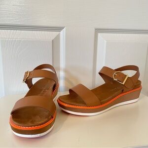 Brown Leather Wedge Sandals with Ankle Strap